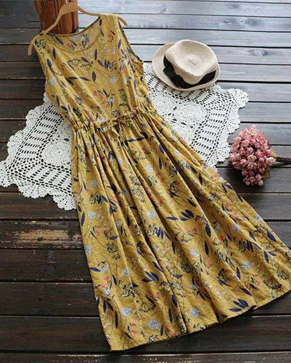 Random Floral Print Sleeveless Maxi Dress