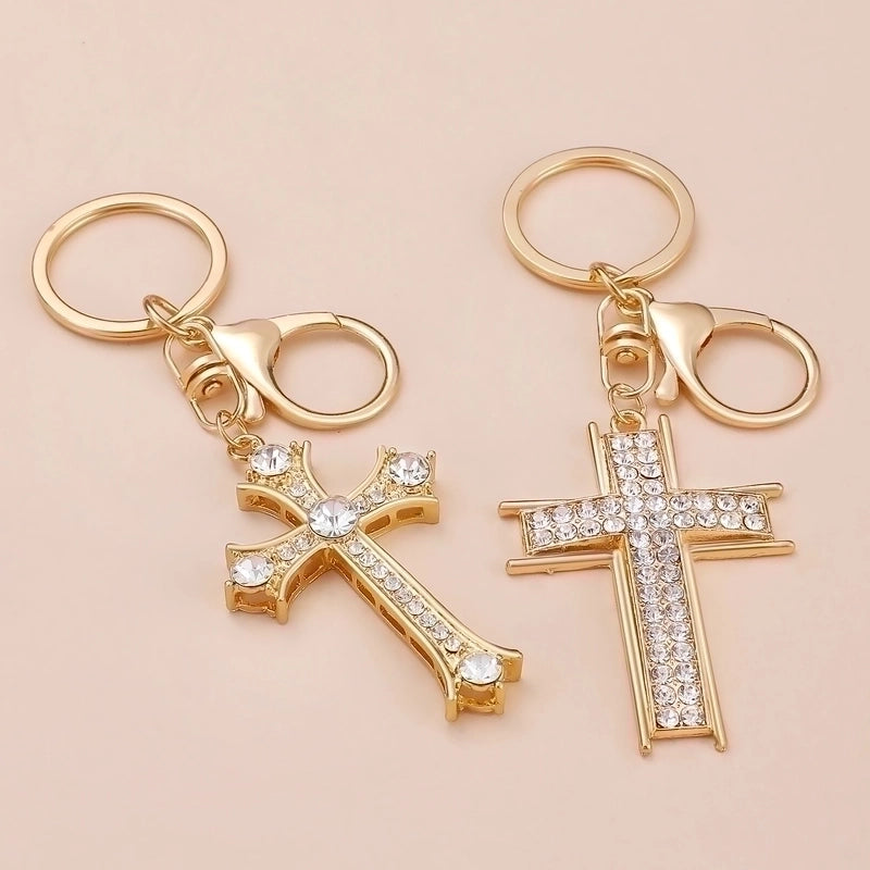 Minimalist Cross Alloy Inlay Rhinestones Women’s Keychain