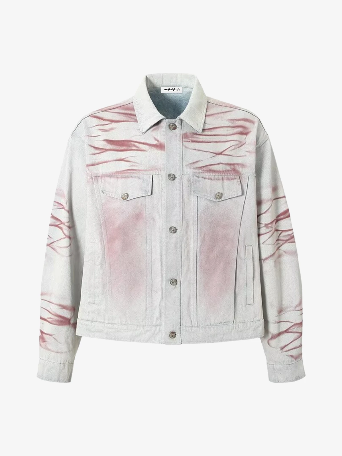 White Act Chic Washed Graffiti Print Denim Jacket Front