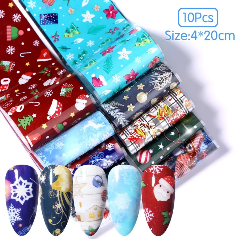 Christmas Of Foil Nail Art Stickers Set With Marble Flower Gilding Pattern Nail Transfer Decals Decorations Nail Accessories