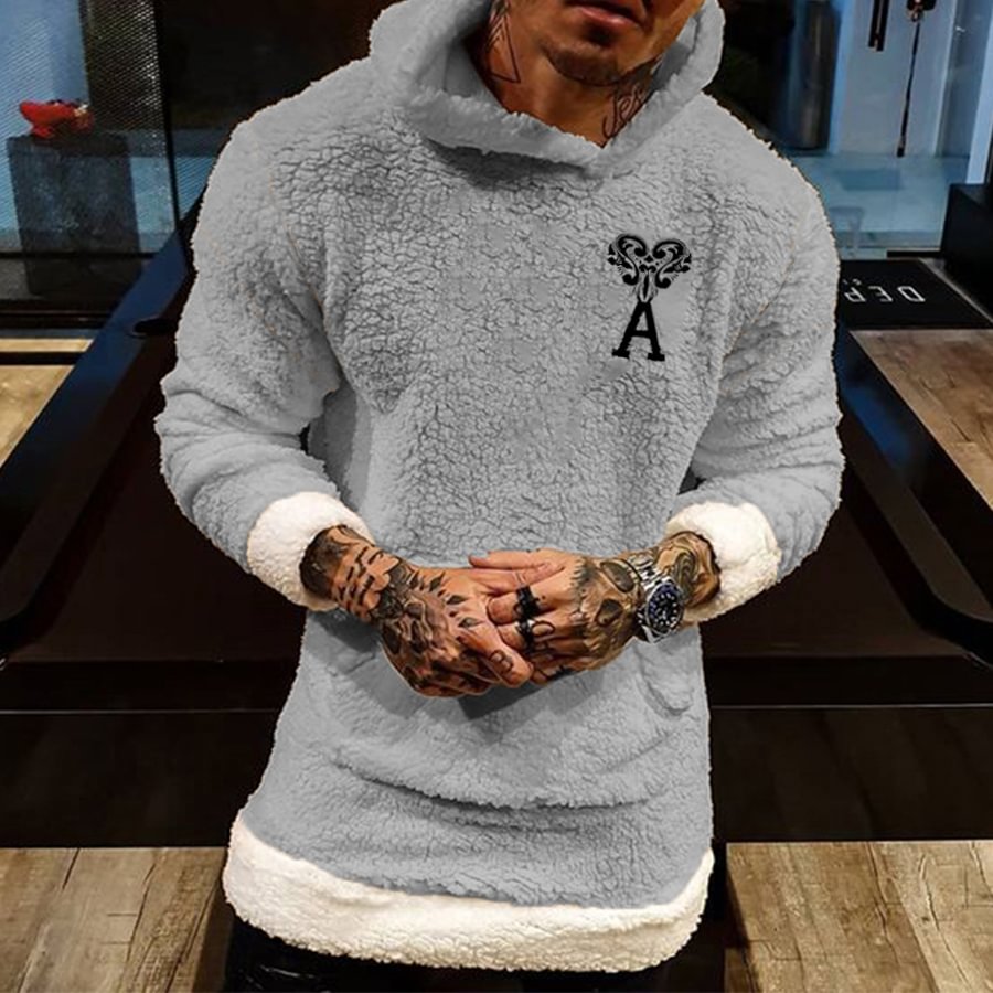 Fashion Contrast Stitching Embroidery Fleece Hoodie