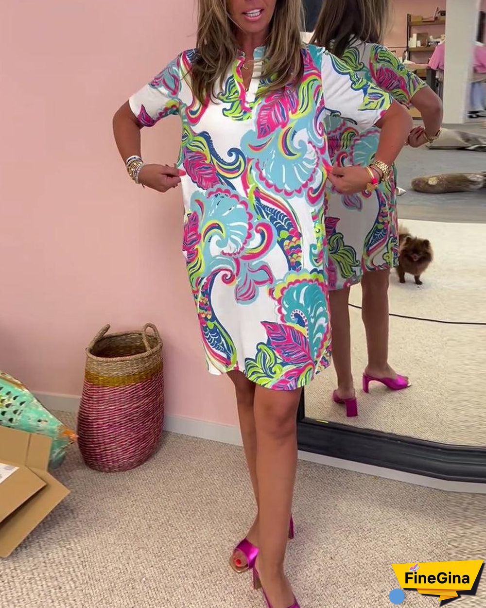 Trendy V-Neck Short Sleeve Mini Dress