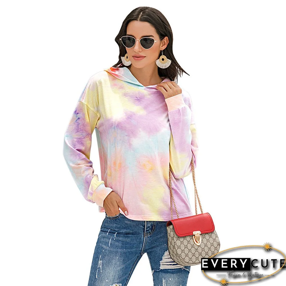 Pink Multicolor Ombre Tie Dye Hoodie