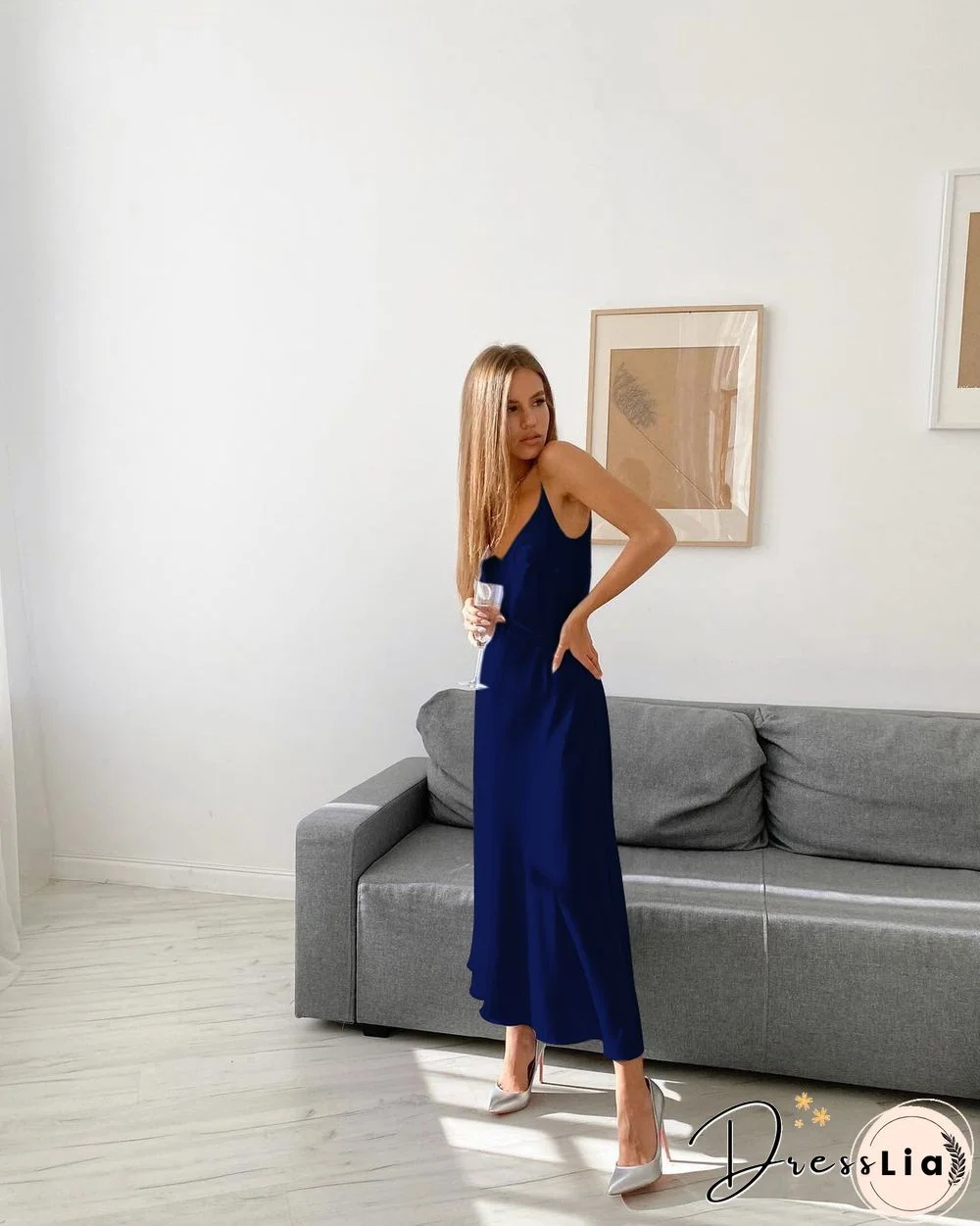 Unireal Summer Women Satin Slip Dress Spaghetti Strap Vintage Green Black Silk Sexy Long Party Dress