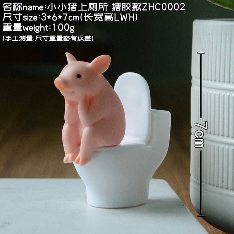 Cute Pig Sitting on Toilet Animal Pig PVC Model Action Figure Decoration Mini Kawaii Toy for Kids Children's Gift Home Decor