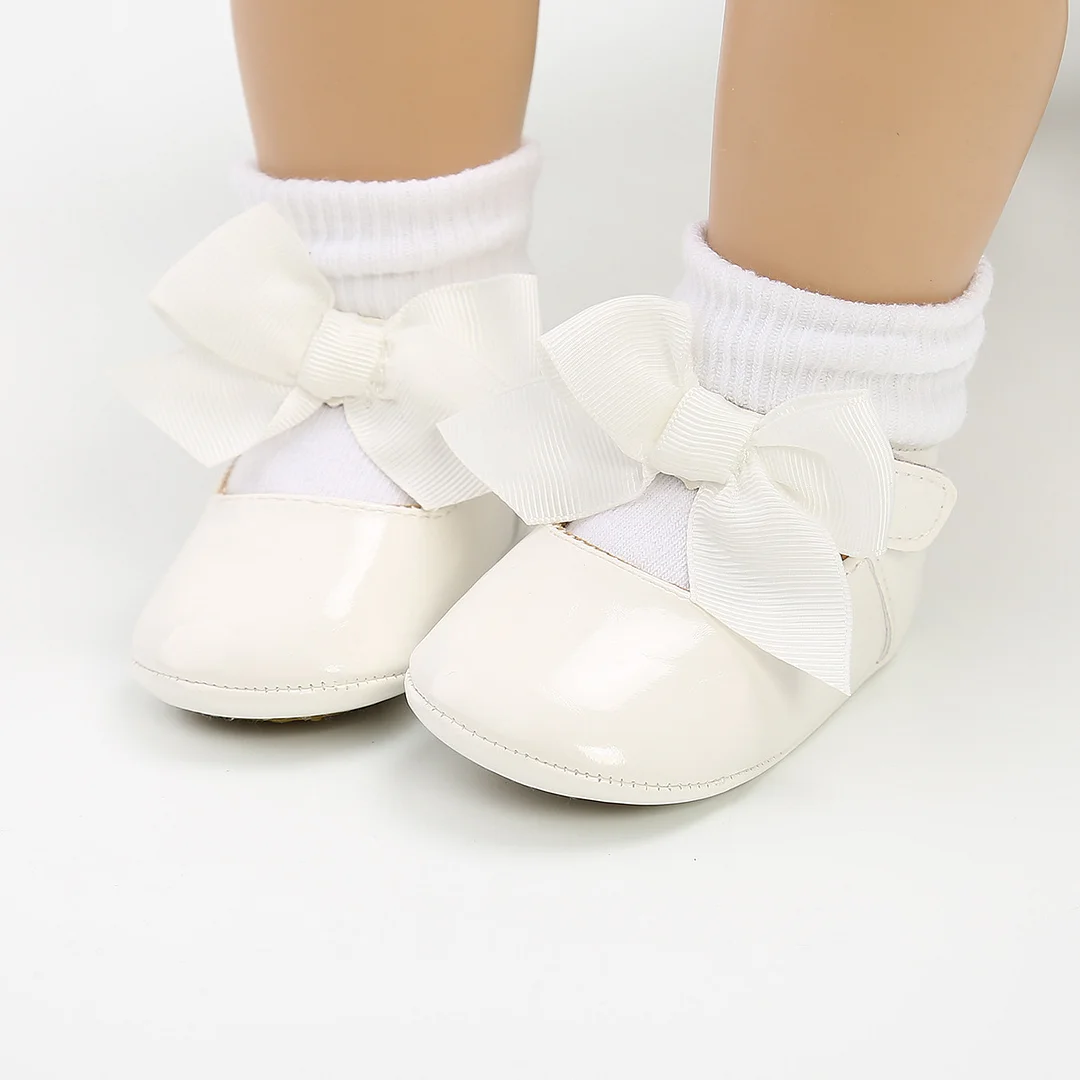 Letclo™ 2021 PU Leather Newborn Girls First Walkers Princess Bowknot Baby Shoes letclo Letclo