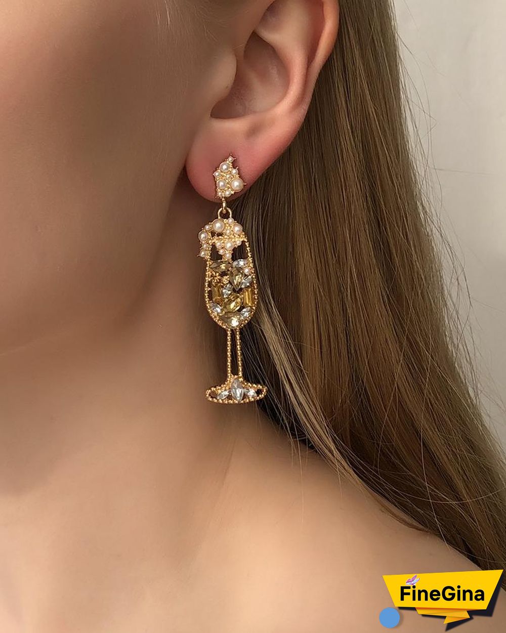1Pair Goblet Pattern Rhinestone Beaded Drop Earrings