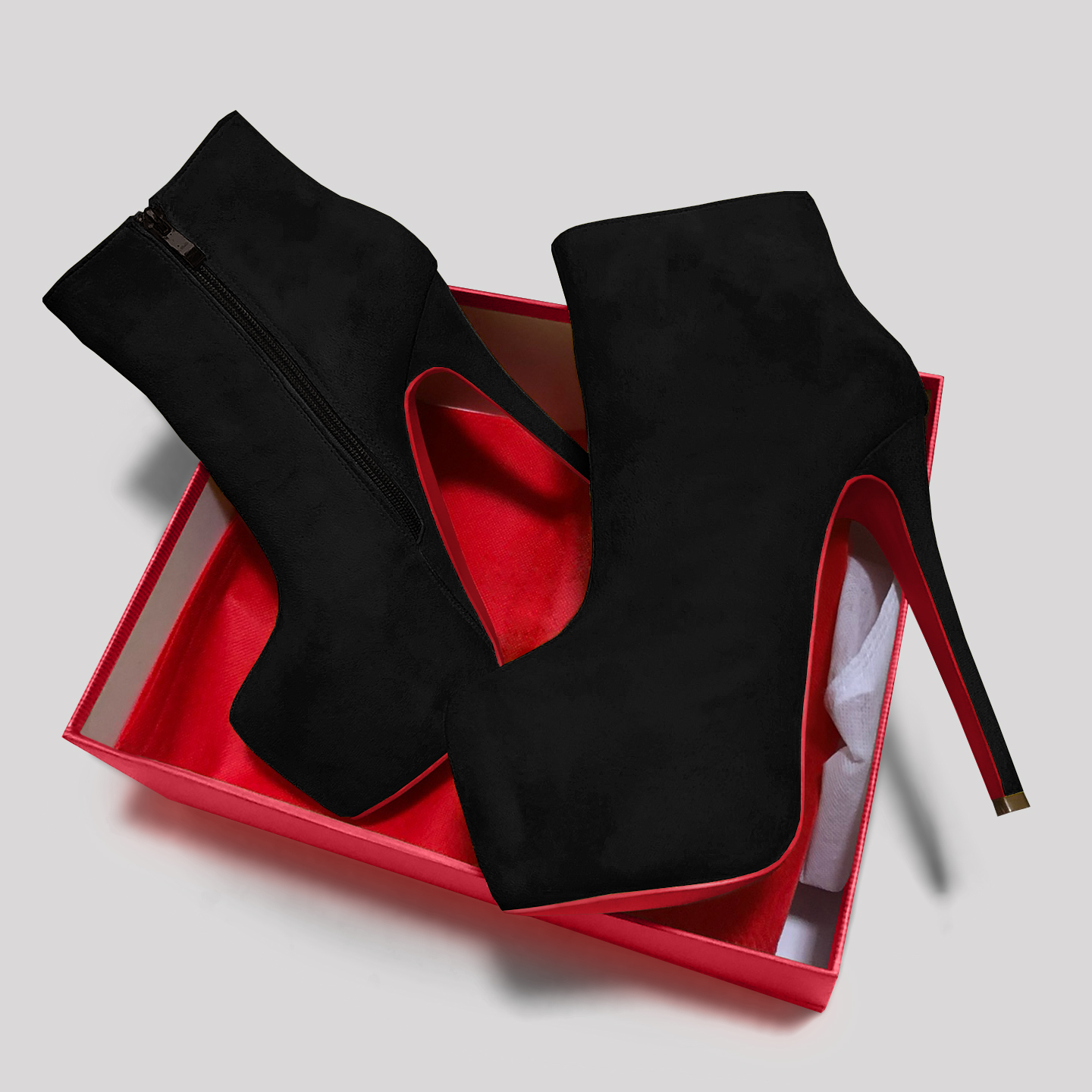 6.1" Women's Sky High Heels Platform Red Bottom Shoes Winter Ankle Boots Suede-MERUMOTE