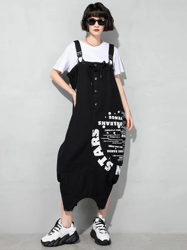 Casual Roomy Letter Stamped Drawstring Midi Dress