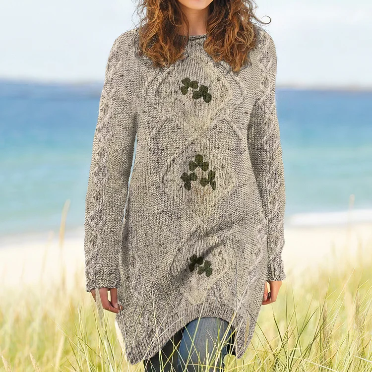 VChics Women's Irish Clover Jacquard Sweater Dress