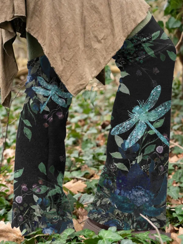（Ship within 24 hours）Retro dragonfly print knit boot cuffs flared leg warmers