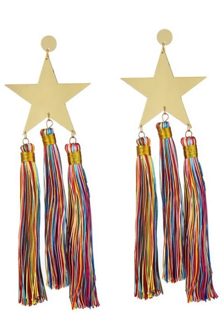 Retro Rainbow Fringe Star Pentagon Earrings