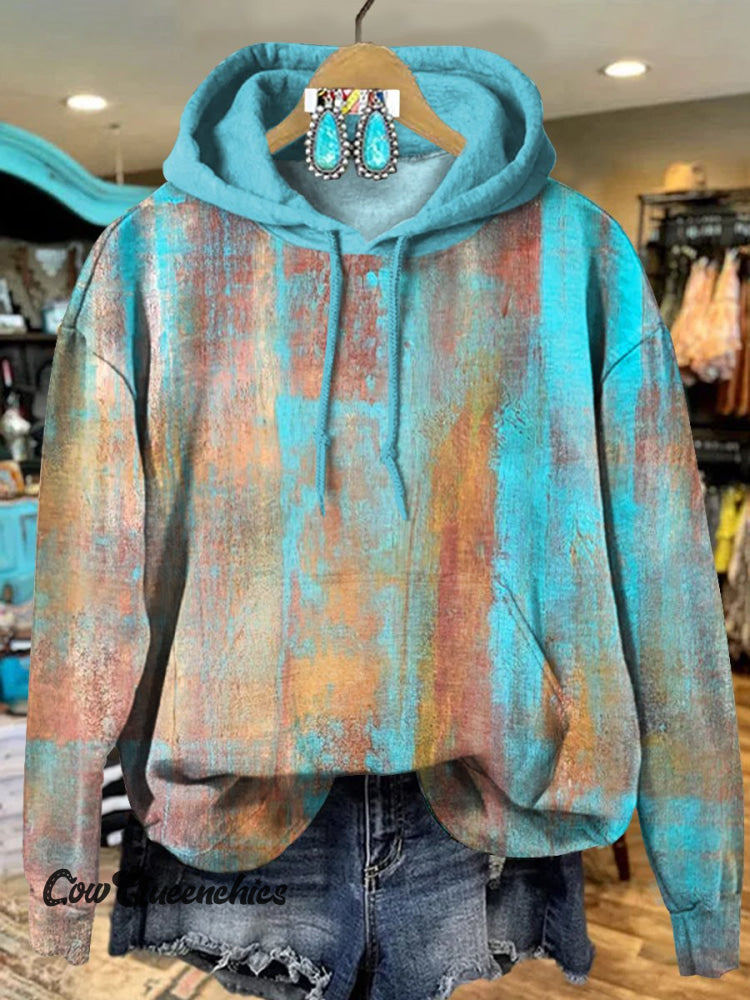Vintage Ethnic Textured Contrasting Print Casual Hoodie Sweatshirt Multicolor / S