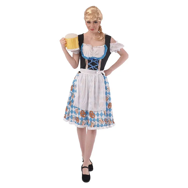 Adult Women Blue Dirndl Maid Dress Oktoberfest Costumes Halloween Carnival Cosplay Costume