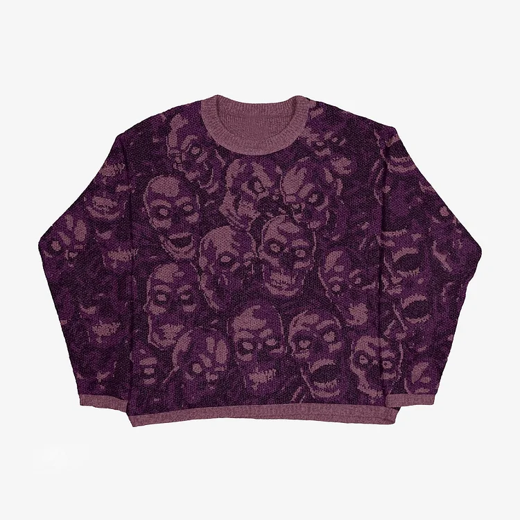 Goth Pullovers Sweaters Skull Graphic Hip Hop Knit Loose Sweater at Hiphopee