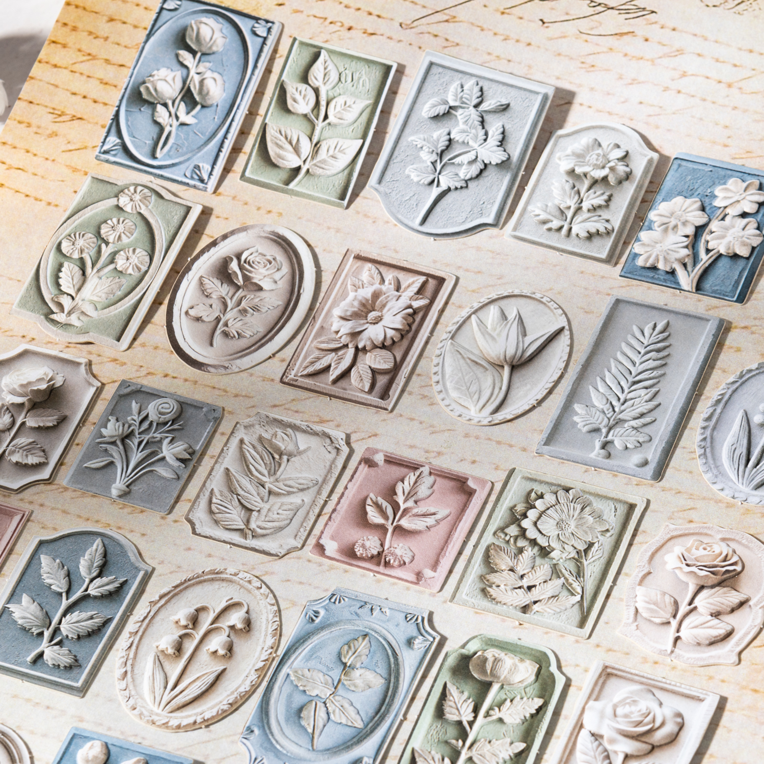 스티커 - 꽃의 그림자 시리즈 빈티지 양각 식물 꽃무늬