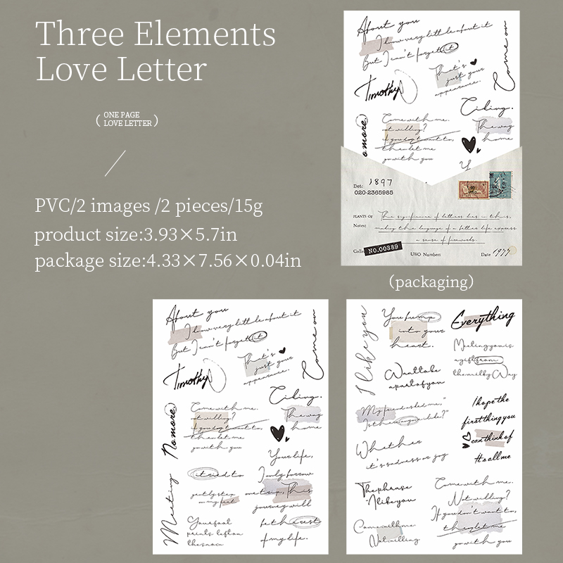 Journalsay 2Pcs/set One Page Love Letter Series Vintage English Text Three-dimensional PVC Transfer Sticker 