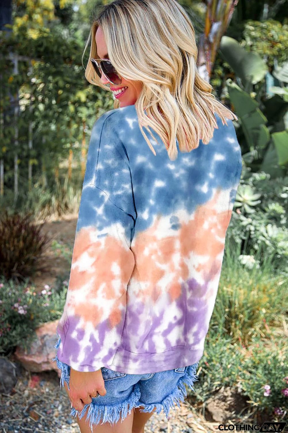Multicolour Color Block Tie Dye Pullover Sweatshirt