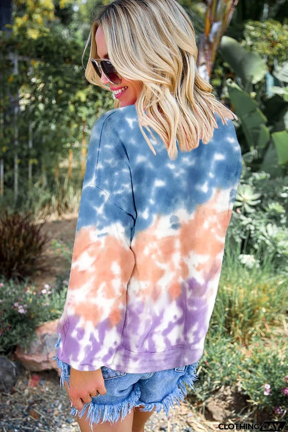 Multicolour Color Block Tie Dye Pullover Sweatshirt