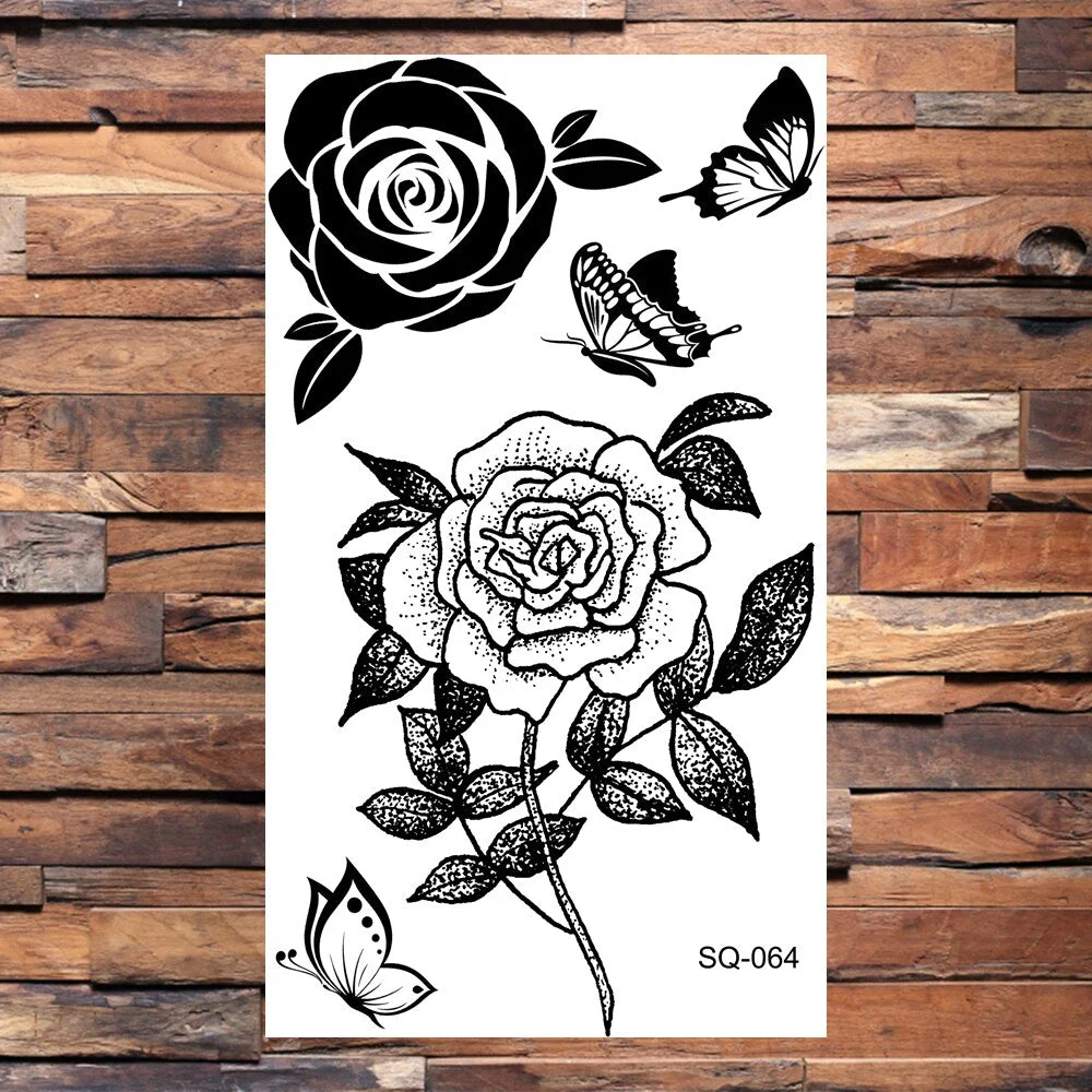 Black Thorns Totem Temporary Tattoos For Adults Women Scorpion Wolf Snake Dragon Flower Fake Tattoo Sticker Arm Neck Tatoos 3D