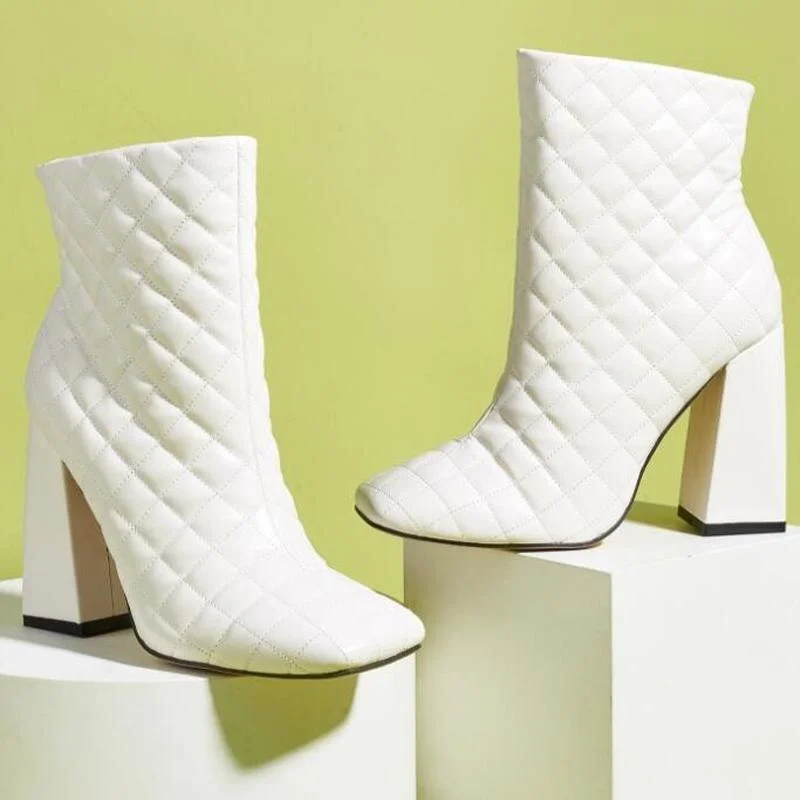 Autumn Women Square Toe Lingge Knight Boots Thick Heel Short Boots Fashion Ankle Boots Women's Winter Boots Woman Leather Boots