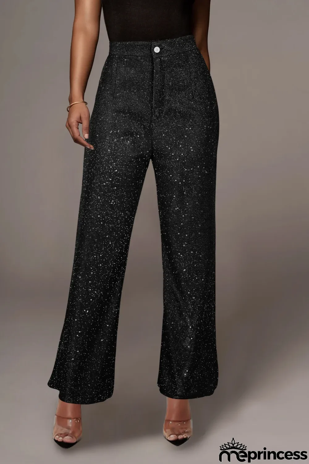 Sequin Party Fashion Casual High Waist Women's Pants Retro Wide Leg Trousers