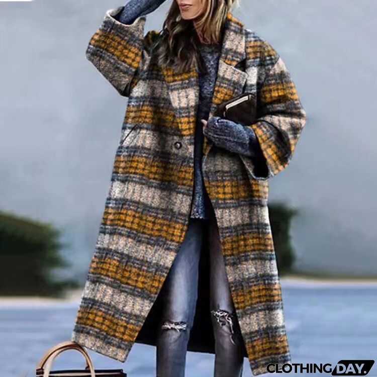 Women Fashion Autumn And Winter Long Sleeve Lapel Over Coat