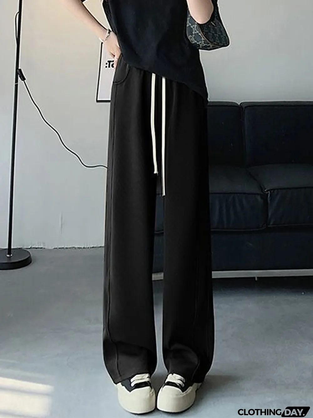 Women's Wide Leg Pants Trousers Full Length Fashion Streetwear Street Daily rice white Grey S M Fall Winter