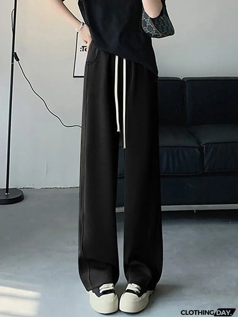 Women's Wide Leg Pants Trousers Full Length Fashion Streetwear Street Daily rice white Grey S M Fall Winter