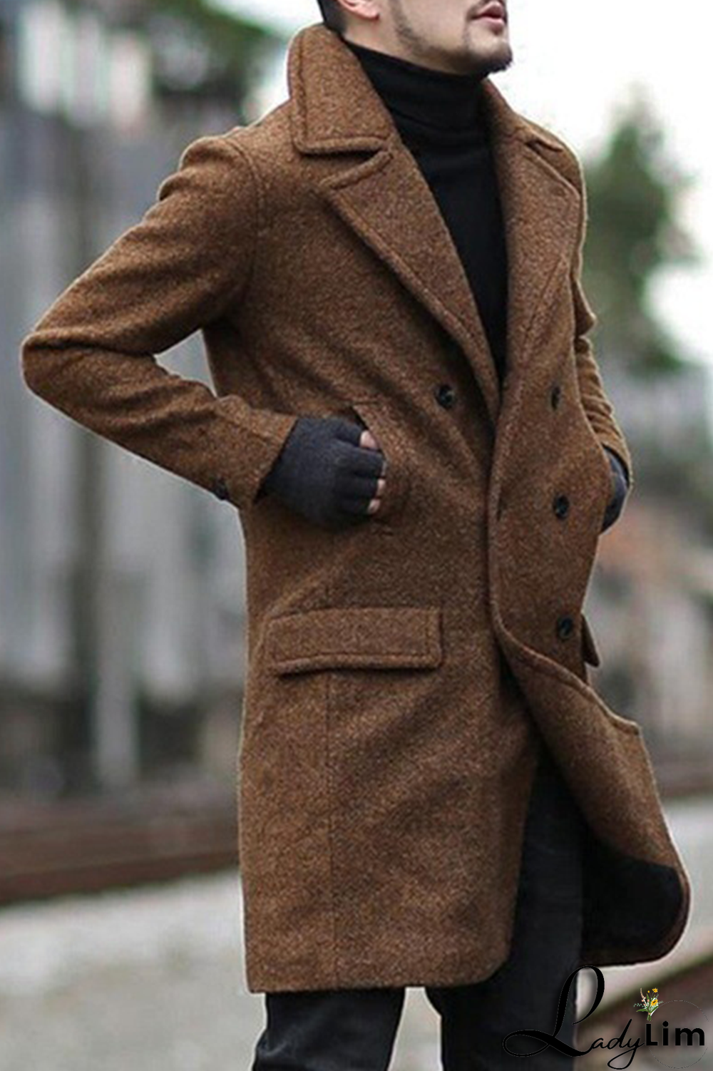 Burgundy Fashion Casual Solid Patchwork Buckle Turndown Collar Outerwear