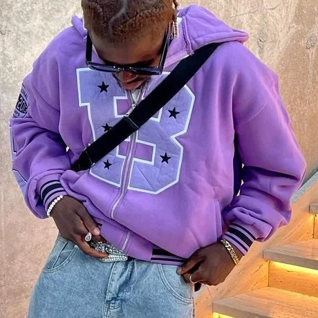 Casual Letter Print Zip Hoodie