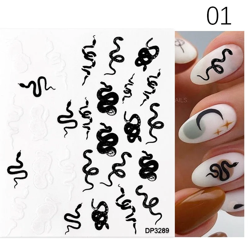 1 Pc Black Snake 3D Nail Stickers for Nails Geometry Animal Texture Design Manicure Dragon Nail Art Decals Sliders DIY Decor