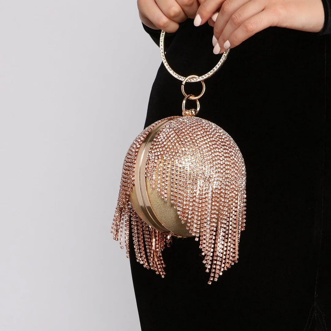 Glam Up The Night Rhinestone Fringe Sphere Evening Prom Clutch