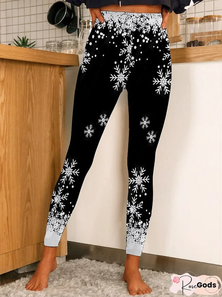 Christmas Snowflake Cotton Blends Pants