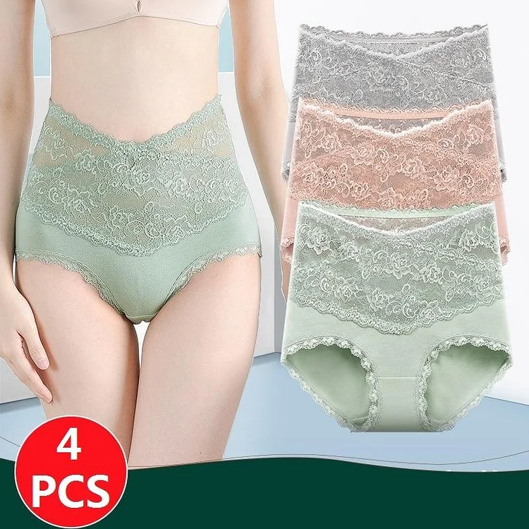 [ 4 PCS ] High Waist Cotton Antibacterial Panties