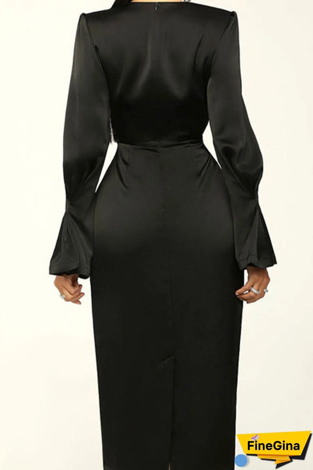 Black Casual Solid Patchwork Fold O Neck Straight Dresses