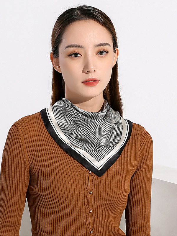 Gray Silk Scarf Plaid Temperament Style