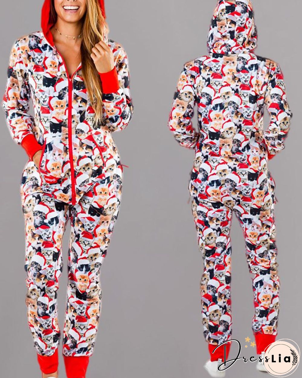 Christmas Hooded Long Sleeve Casual Jumpsuit P10799
