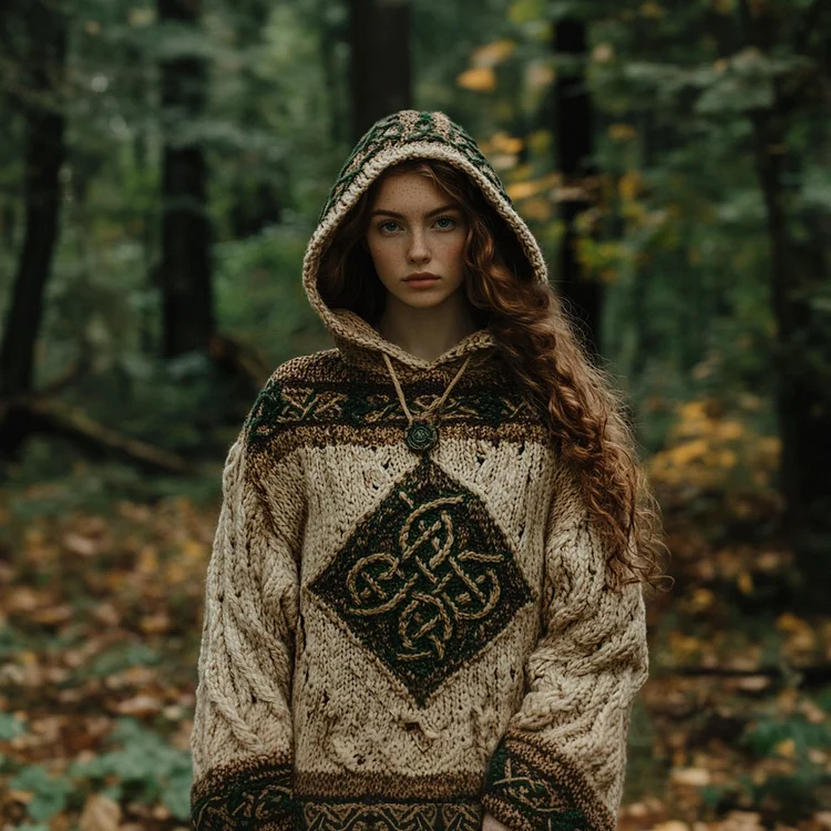 VChics Vintage Celtic Knot Mystical Cozy Hooded Sweater