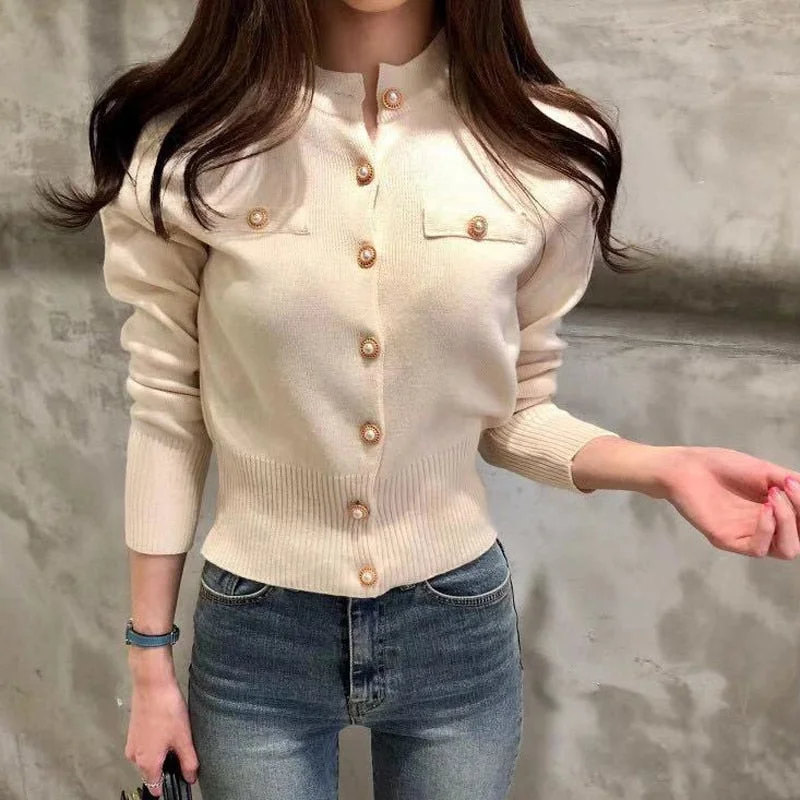 Fashion Women Cardigan Sweater Autumn Knitted Long Sleeve Short Coat Casual Single Breasted Korean Slim Chic Ladies Top 17375