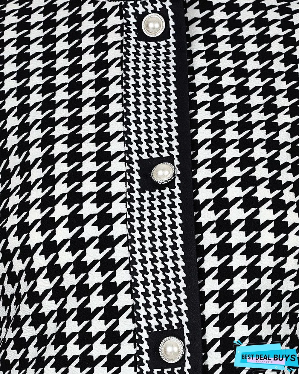 O Neck Hounds Tooth Print Buttoned Jacket