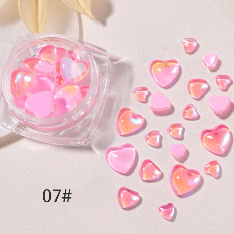 Candy Colors Mixed Size Love Heart Design 3D Nail Art Decoration Glass Crystal Beads AB Rhinestones DIY Flatback Acrylic Stones-Nail Inspo
