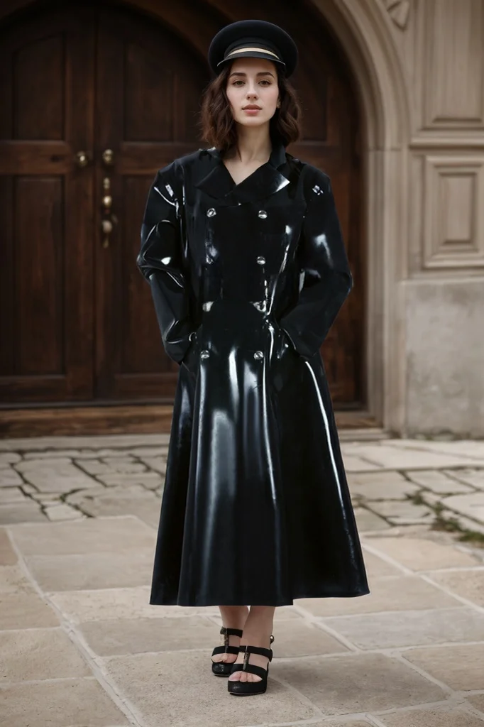 Unisex Latex coats Loose-fitting Hooded Trenchcoat