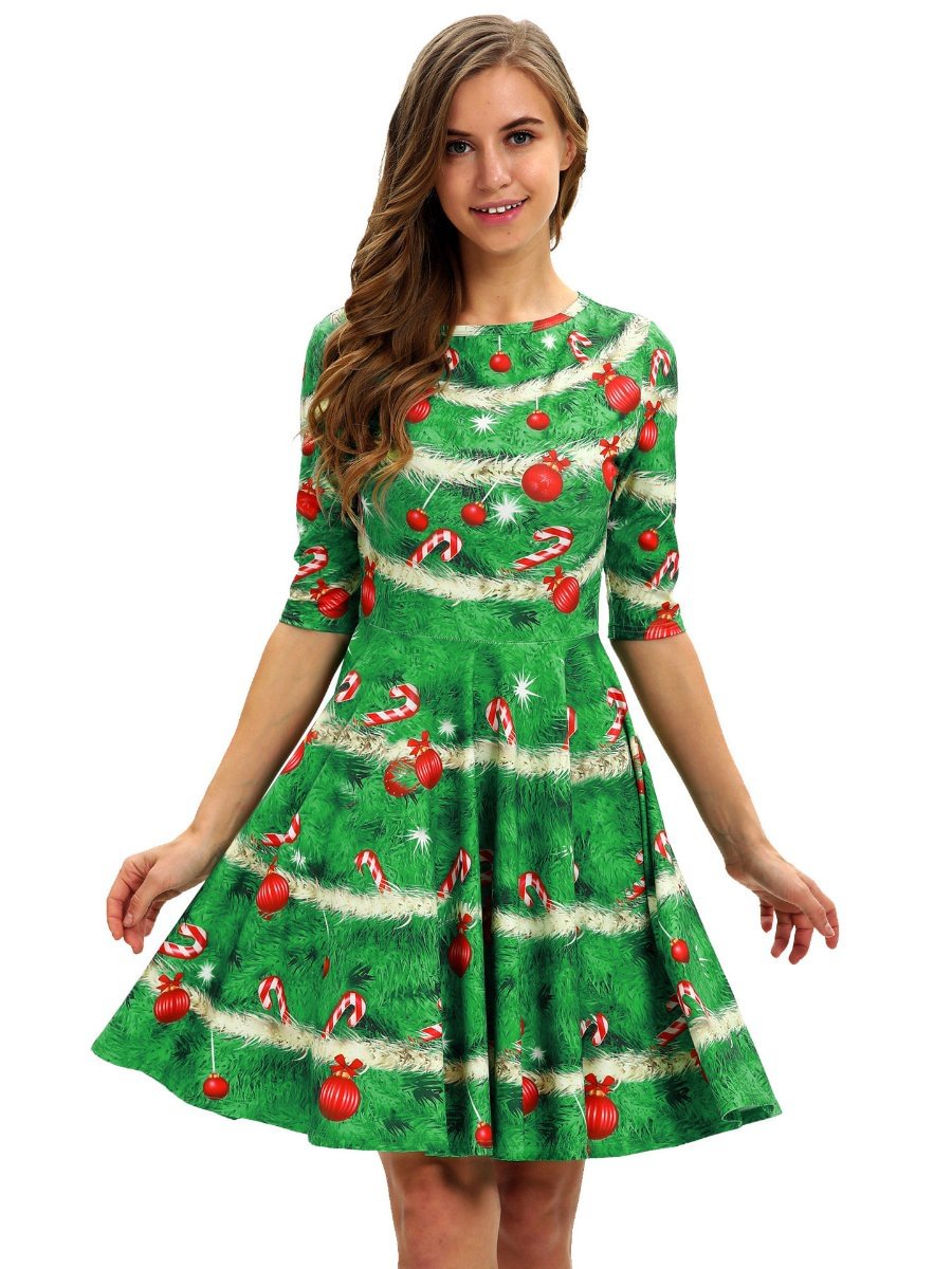 Women's Christmas Dress 3D Print Half Sleeves Casual Midi Swing Dresses