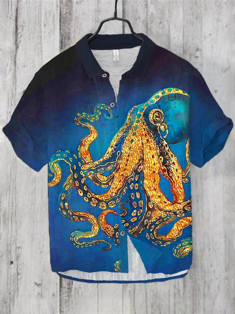 Ocean Octopus Japanese Art Linen Linen Blend Shirt