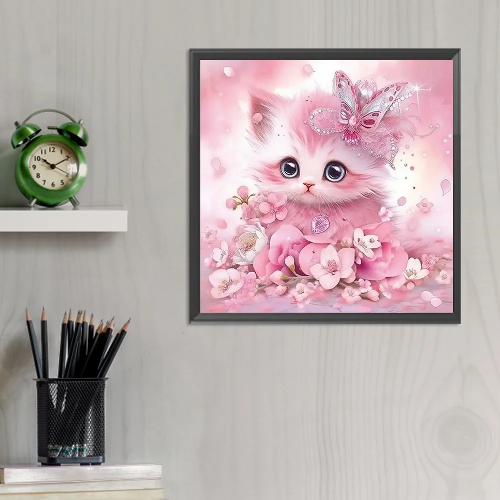 Diamond Painting - Full Round Drill - Pink Cute Cat(Canvas|30*30cm)