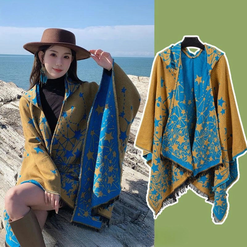 Ethnic Style Hooded Cape Women’s Yunnan Tibet Western Sichuan Grassland Bohemia Travel Wear Scarf Coat