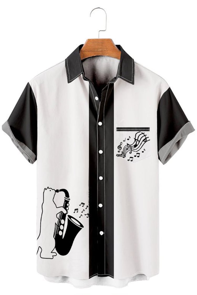 Cartoon Cat Print Short Sleeve  Shirt