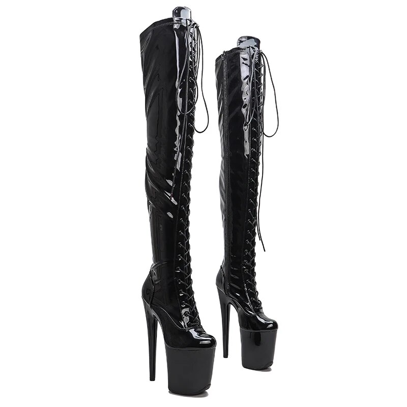 TAAFO 20CM/8inches Patent Upper Lady High Heel Platform Pole Dance Boots