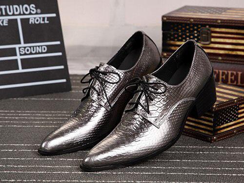 GOOSHOE Zapatos Hombre Mens Shoes High Heels Pointy Shoes Black Leather Formal Shoes Men Snake Skin Loafers